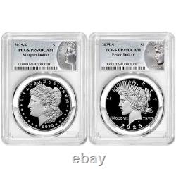 2025-S Proof $1 Morgan and Peace Silver Dollar 2pc Set PCGS PR69DCAM Morgan