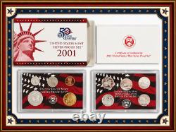21 U. S. Mint Proof Sets (1990-2005) + 2001 Silver Proof Set. OGP