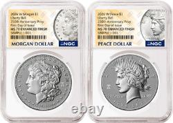 2 Coin Set 2026 Morgan Peace Enhanced 250th Privy NGC MS70 FDOI MP Pre-Sale2