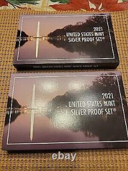 2 SETS 2021 S United States Mint Silver Proof Sets Original Box & COA
