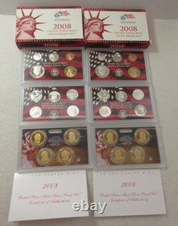 2 Two 2008 Us Mint 90% Silver Proof Set Each Has 14 Coins Ogp Box & Coa