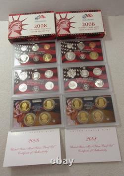 2 Two 2008 Us Mint 90% Silver Proof Set Each Has 14 Coins Ogp Box & Coa