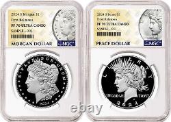 2 coin set 2024 morgan peace proof silver dollars ngc pf 70 uc first releases