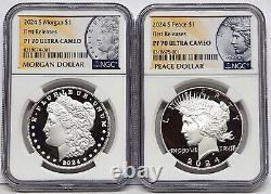 2 coin set 2024 morgan peace proof silver dollars ngc pf 70 uc first releases mp