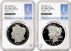 2 coin set 2025 proof morgan peace silver dollars ngc pf70 uc fdoi 1st