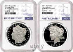 2 coin set 2025 proof morgan peace silver dollars ngc pf70 uc fr fr
