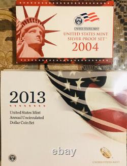 2 sets 2004 mint silver proof set & 2013 US Mint Annual Uncirculated $ Coin Set