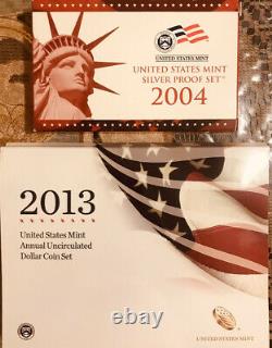 2 sets 2004 mint silver proof set & 2013 US Mint Annual Uncirculated $ Coin Set