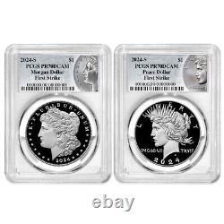 2pc Set 2024-S $1 Proof Morgan and Peace Silver Dollar PCGS PR70DCAM FS Mor