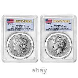 2pc Set 2025-S Reverse Proof $1 Morgan and Peace Silver Dollar PCGS PR70 FS