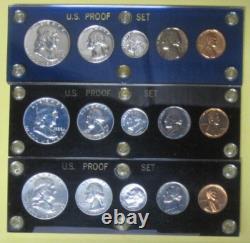 3- 1957, 1958 and 1959 US Silver Proof Sets in Capital Plastic Holders lot of 3