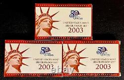 (3) 2003-S Silver United States Mint Silver Proof Sets 4.894263 Ounces Of Silver