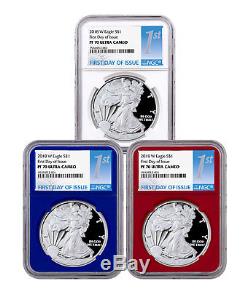 3-Coin Set 2018-W Proof American Silver Eagle RWB NGC PF70 UC FDI SKU50558