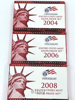 3- U. S. Mint Silver Proof sets 2004, 2006,2008