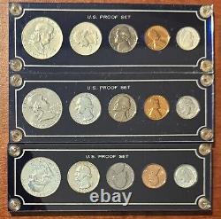 3 U. S. Proof Sets 1959, 1961, 1962 Silver Coins Custom Holders Franklin