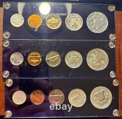 3 U. S. Proof Sets 1959, 1961, 1962 Silver Coins Custom Holders Franklin