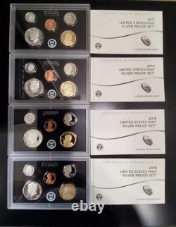 4 Lot 90% Silver Proof Sets 2014, 2015, 2016, & 2017. Partial Sets ASW 1.736