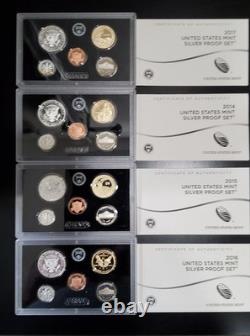 4 Lot 90% Silver Proof Sets 2014, 2015, 2016, & 2017. Partial Sets ASW 1.736