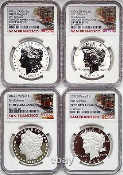 4 coin set 2023 morgan peace silver dollars ngc pf rp 70 first releases in hand