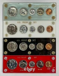 4x 1964 US Mint Silver Proof Set 4 Set Lot In Plastics 20 Coin Set