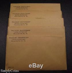 (5) 1963 Proof Set Original Envelope With COA US Mint Silver Coin Lot