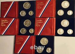 (5) Set Lot 1976 S US Mint Silver Proof Bicentennial 3 Coin Set with COA #4