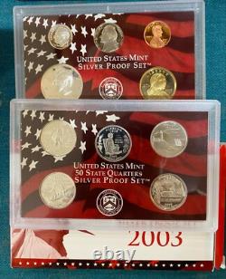 (5) US Mint Silver Proof Sets 2002 2003 2004 2005 2006 Includes COA's Silver