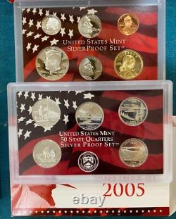 (5) US Mint Silver Proof Sets 2002 2003 2004 2005 2006 Includes COA's Silver