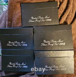 5 X 1992 United States Mint Silver Proof Sets in Original Shipping Box
