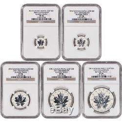 5-pc 2013 Canada Silver Maple Leaf Reverse Proof Set NGC PF70 25th Anniversary