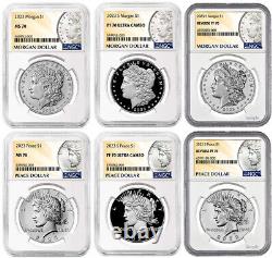 6 Coin Set 2023 Morgan & Peace Silver Dollars $1 NGC (MS PF RP 70)