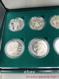 8 Coin Complete Atlanta Olympics 90% Silver Olympic Dollar Proof Set with Box COA