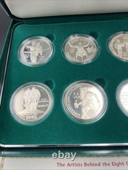 8 Coin Complete Atlanta Olympics 90% Silver Olympic Dollar Proof Set with Box COA