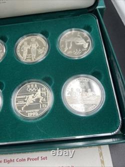 8 Coin Complete Atlanta Olympics 90% Silver Olympic Dollar Proof Set with Box COA