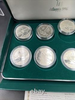 8 Coin Complete Atlanta Olympics 90% Silver Olympic Dollar Proof Set with Box COA