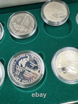 8 Coin Complete Atlanta Olympics 90% Silver Olympic Dollar Proof Set with Box COA