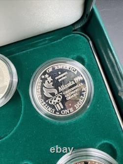 8 Coin Complete Atlanta Olympics 90% Silver Olympic Dollar Proof Set with Box COA