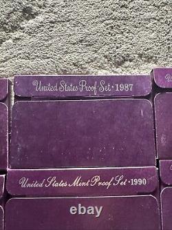 8 Set LOT of 1986- 1991, 1993, 1998 U. S. Proof Set in ORIG Mint Boxes & COA