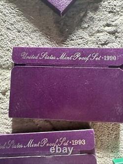 8 Set LOT of 1986- 1991, 1993, 1998 U. S. Proof Set in ORIG Mint Boxes & COA