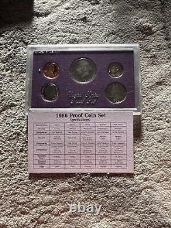 8 Set LOT of 1986- 1991, 1993, 1998 U. S. Proof Set in ORIG Mint Boxes & COA