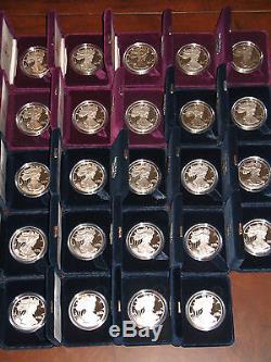American Eagle Silver Dollar PROOF SET 1986 2010 Boxes Capsules COA's 24 Coins