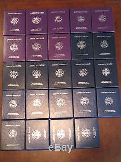 American Eagle Silver Dollar PROOF SET 1986 2010 Boxes Capsules COA's 24 Coins
