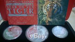 Australia 2010 3.5$ Year of the Tiger (3-Coin Set) Proof Silver Set