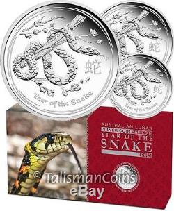 Australia 2013 Year Snake Lunar Zodiac 3-Coin $1 Pure Silver Dollar Proof Set