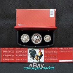 Australia 2017 Year Of Rooster Chinese Lunar Zodiac Silver Proof 3 Coins Set OGP