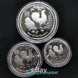 Australia 2017 Year Of Rooster Chinese Lunar Zodiac Silver Proof 3 Coins Set OGP