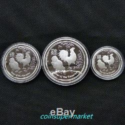 Australia 2017 Year Of Rooster Chinese Lunar Zodiac Silver Proof 3 Coins Set OGP