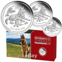Australia 2018 Year Dog Chinese Lunar 3 Coin Silver German Shepherd Proof Set