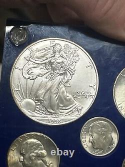 BU 1948 U. S UNC Mint 50yr Denver 6 Coin set With FBL FRANKLIN half & 1oz. 999 ASE