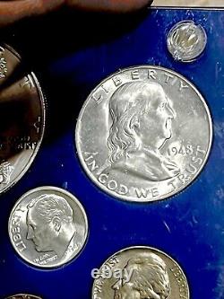 BU 1948 U. S UNC Mint 50yr Denver 6 Coin set With FBL FRANKLIN half & 1oz. 999 ASE